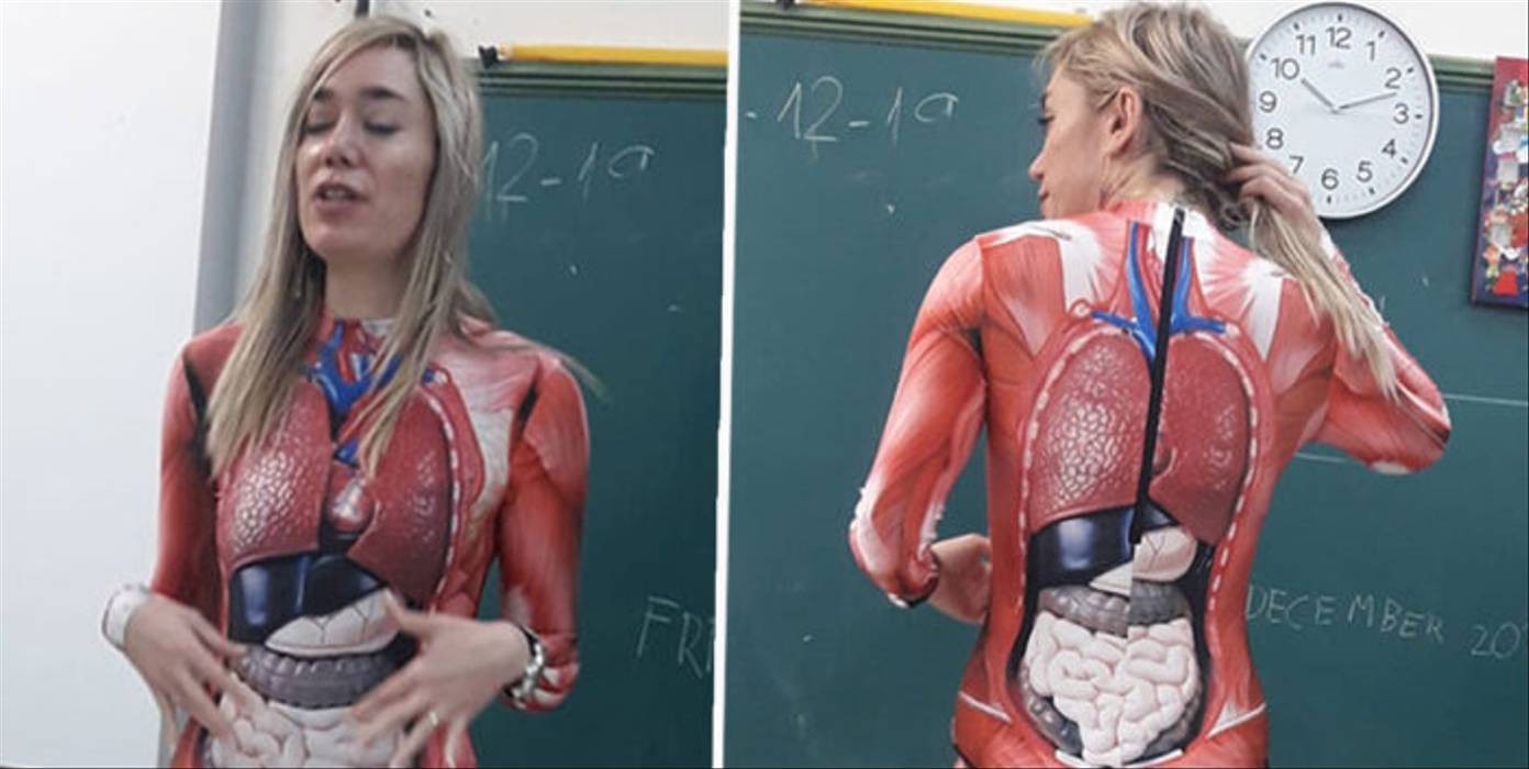 Неверојатен потег: Професорка предава Анатомија во костим со човечки органи