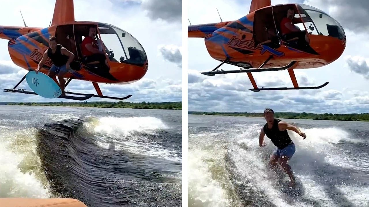 (ВИДЕО) Најлудиот скок досега: Од хеликоптер на даска за сурфање