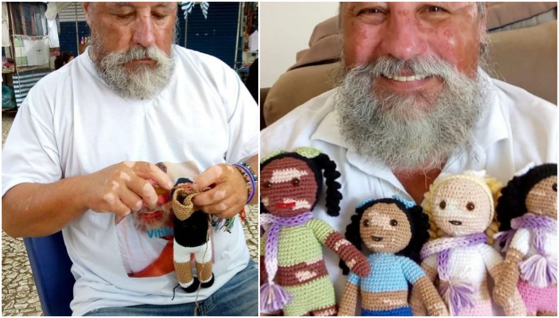 Сакав само внуката да се сеќава на мене, и така настана Витилинда: Дедо со витилиго плете кукли за да им ја врати самодовербата на децата