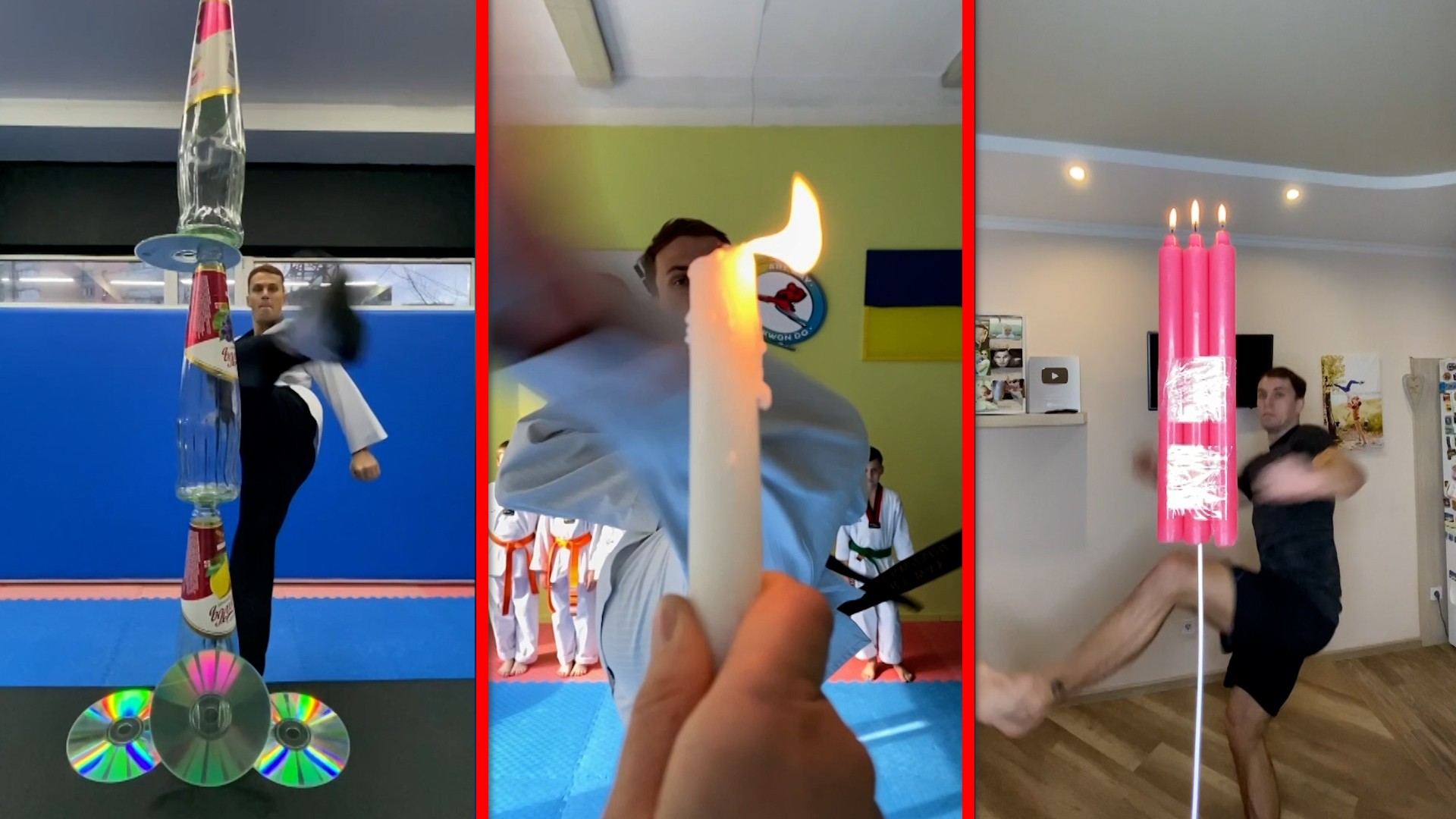 Теквондо мајстор прави трикови со нозете: Отвара шишиња, гаси свеќи...