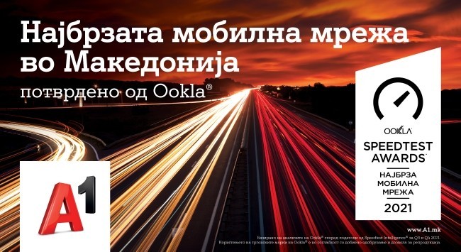 A1 Македонија има најбрза мобилна мрежа во земјата – овој пат потврдено и од Ookla®