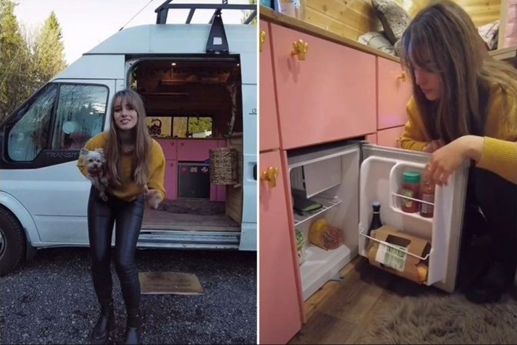 Добредојдовте во малиот розов дом: Девојка претвори комбе во куќа од соништата - и сè има направено сама (ВИДЕО)