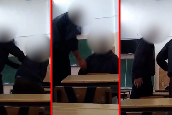Вознемирувачко видео: Наставник физички напаѓа осмоодделенец во училиште во Србија
