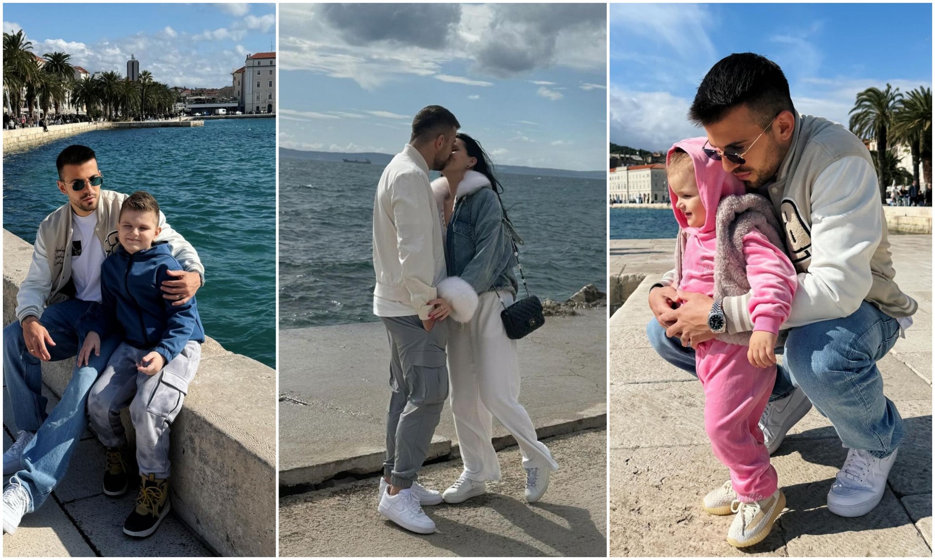 На сонце и прошетка: Репрезентативецот Александар Трајковски со синот Матеј и ќерката Искра ужива покрај море во Сплит