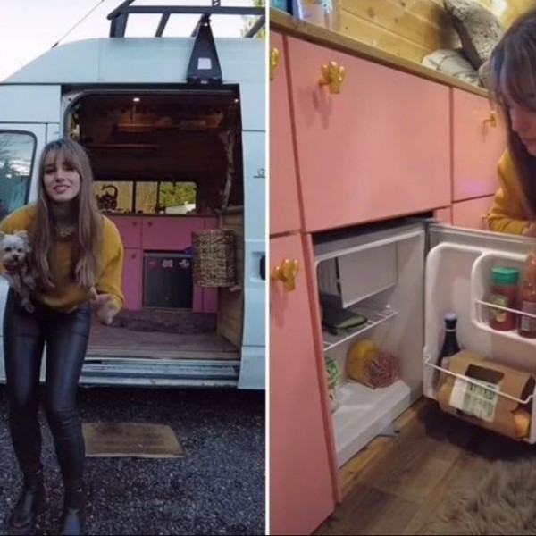 Добредојдовте во малиот розов дом: Девојка претвори комбе во куќа од соништата - и сè има направено сама (ВИДЕО)
