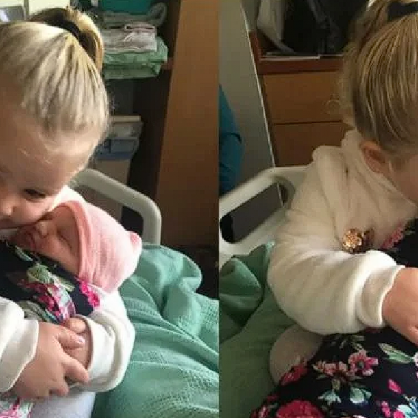 Тригодишно девојче ја држи својата помала сестра во раце: Ги кажа најубавите зборови (ВИДЕО)
