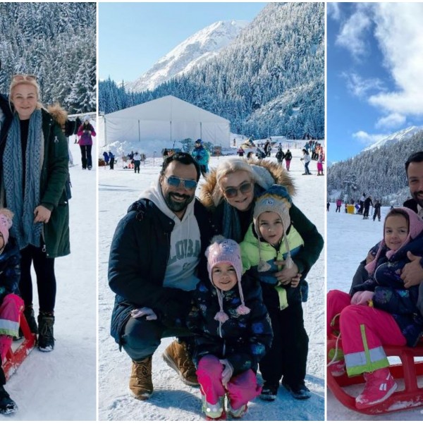 Целото семејство ужива во снежните лудории: Водителот Ненад со сопругата и близнаците на зимување (ФОТО)
